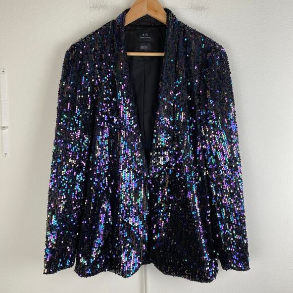 Armani Exchange Sequin Blazer Size 8 Black Statement Jacket Festive - Picture 5 of 13